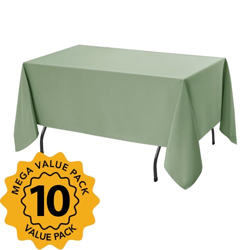 10 Pack Sage Green Tablecloths for Rectangle Tables (Sage Green / 70x120 In, 10 Pack)