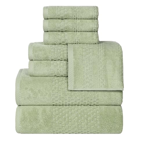 Playa Zero Twist Cotton Medium Weight Towels (8 Piece Towel Set / Green)