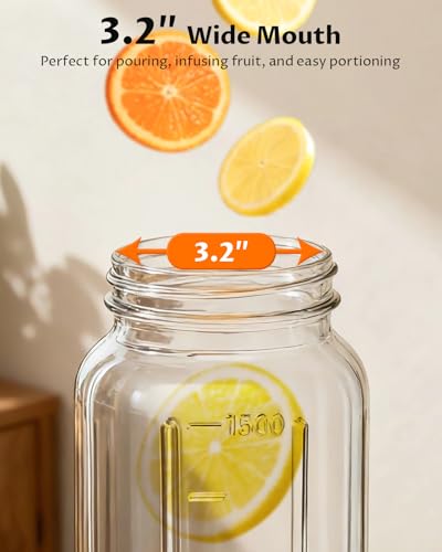 64oz (2quart) Mason Jar Pitcher, Glass Pitcher with Lid for Tea & Cold Brew