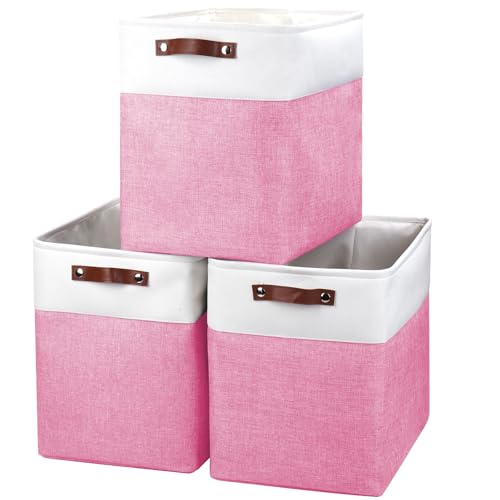 Large Fabric Storage Baskets (Pink / Off-White / Extra Large -17"x12"x15")