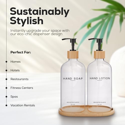 Clear Glass Soap and Lotion Dispenser Set with Tray by Brighter Barns (Clear Sl)