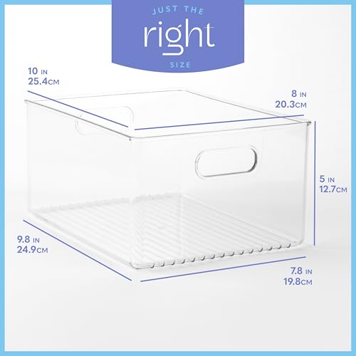 Plastic Food Storage 6 Pack Clear Container Bin with Handles for Organizing Kitchen (6 Count)