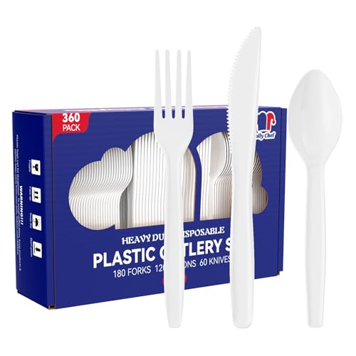 360 Count White Plastic Silverware Heavy Duty (White / Cutlery)