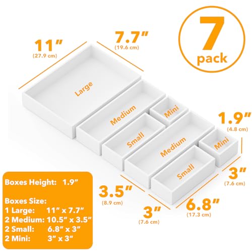 7 Piece Bamboo Drawer Organizer Storage Boxes Set (7-Piece / White)