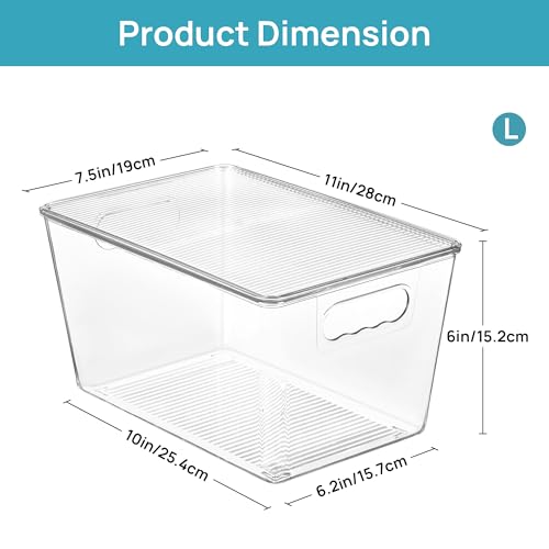 12 Pack Clear Stackable Storage Bins with Lids and Handles (L( 11"L x 7.5"W x 6"H))