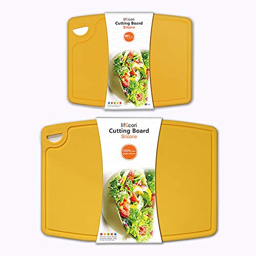 Thick Cutting Boards for Kitchen Silicone Chopping Board Set of 2 Mid 12.6'' x 9.1” (S+M / Yellow)