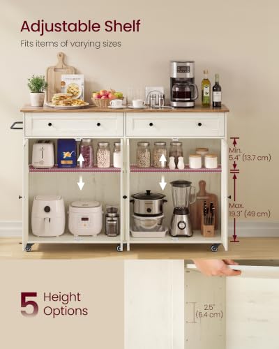 Mobile Kitchen Wooden Island Cart with Storage for Dining Room (Rustic White + Honey Brown / 15.8"D x 53.7"W x 35.1"H)