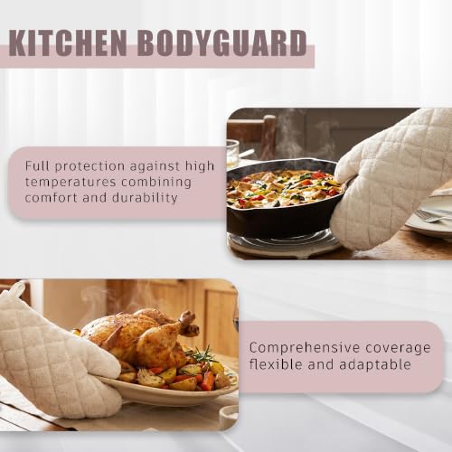 15" 482°F Terry Cloth Oven Mitts 100% Cotton Set of 2 (White / 15 inch)