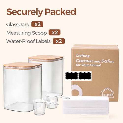 Glass Storage Jars with Bamboo Lids 3.6 Qt 2 Pack Large Wide Mouth (3.6Qt-Square-2 Pack)