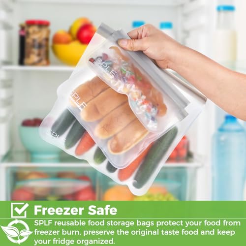 18 Pack Reusable Food Storage Bags Dishwasher Safe (18 Pack-6 Gallon 6 Sandwich 6 Snack / Gray)