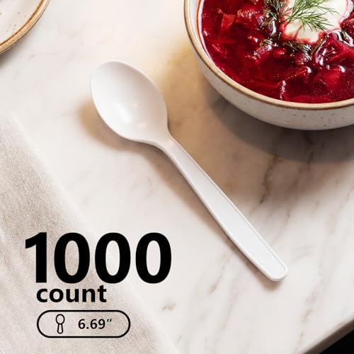 1000 Count White Plastic Spoons Heavy Duty (White)