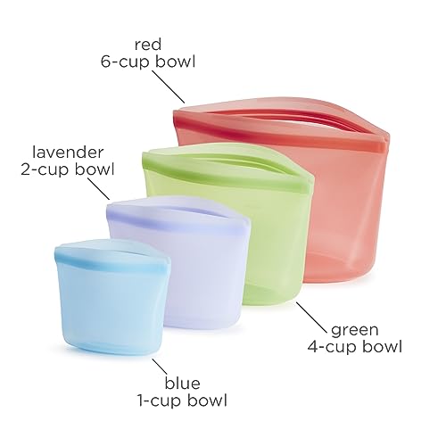 Premium Reusable Silicone Food Storage Bags (Blue + Lavender + Green + Red / 4-Pack)