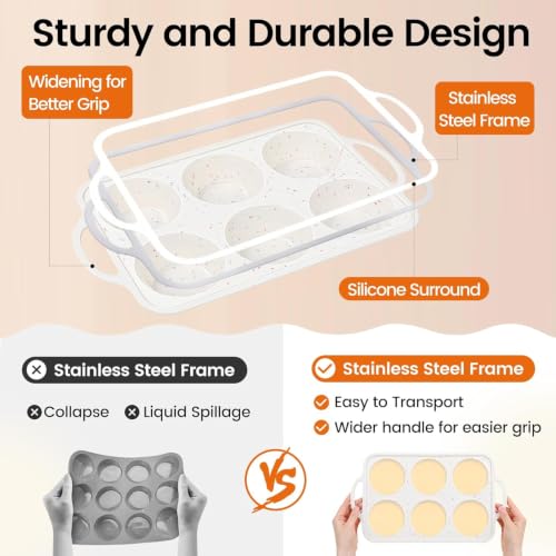 Silicone Muffin Pan with Metal Reinforced Frame (Standard 1p+Jumbo 1p)