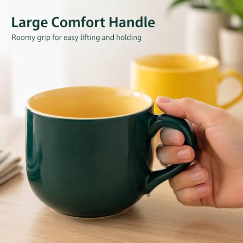 20 oz Ceramic Mug Set of 2 (20 oz-Yellow&Dark green)