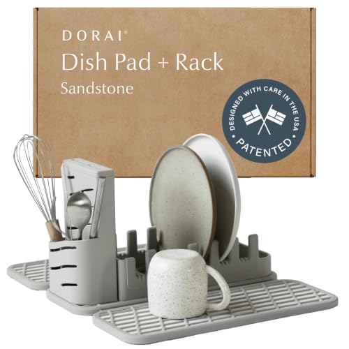 Home Collapsible Dish Drying Rack with Stone Dish Pad (Original + Rack / Sandstone)