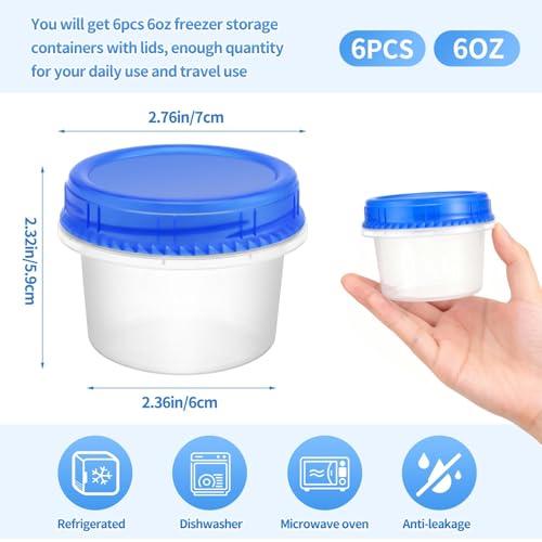 6 Pack Freezer Containers with Screw On Lids (6oz-6pack)