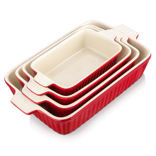 Ceramic Casserole Baking Dishes Set of 4 (Red / Set of 4-rectangular)