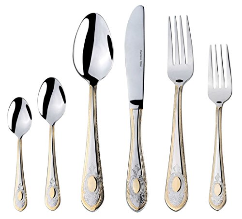 Venezia Collection Gold Flatware Serving Set for 12 ("Medallion")