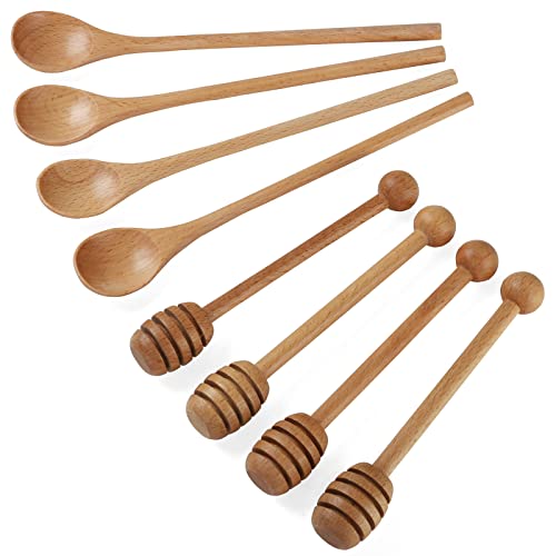 4 PCS 6 Inch Honey Dipper Sticks and 4 PCS 7.87 Inch Coffee Stirring Spoons