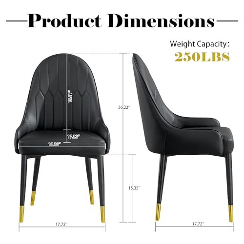 Black Dining Chairs Set of 2 with High Backs Mid Century Modern Kitchen Dining Room Chairs PU Faux Leather Upholstered Large Padded Accent Chair with Legs (Black)