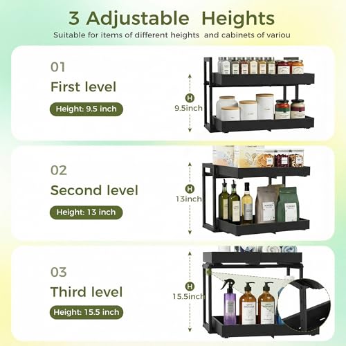Expandable Pull Out Cabinet Organizer (Black / 15.7"D×12"-18.5"W)