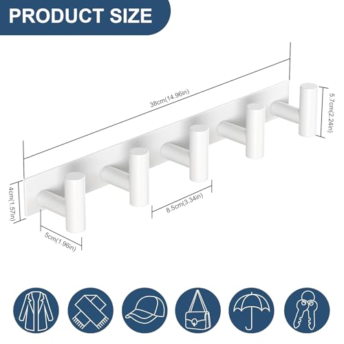 2 Pack White Wall (White / 5 "T" Hooks, 2PACK)