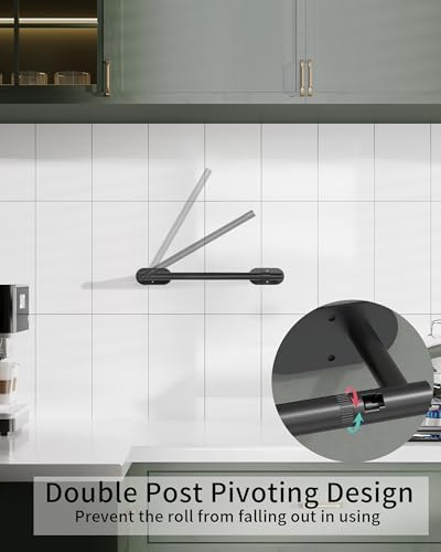 Black Paper Towel Holder Under Cabinet with 2 Hooks Self Adhesive (Matte Black / Holder with 2 Hooks)