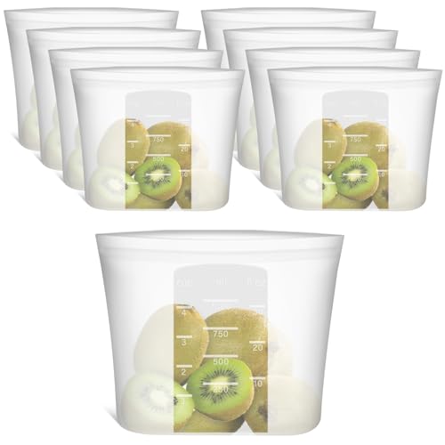 100% Silicone Reusable Storage Bag Quart Size (Translucent | S | 9 Pack)