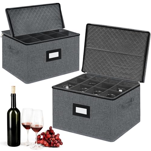 2 Pack Stemware and Glassware Storage Cases (Wine Glass Storage Box)