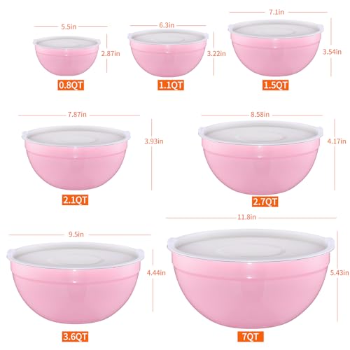 Pink Mixing Bowls with Lids Set of 7 (Pink / 7 Sizes)