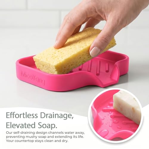 Silicone Soap Dish with Drain Spout (Rose / S(4.9"×3.2"))