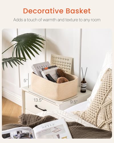 Small Woven Storage Basket for Organizing (Beige / 13.5"L x 9.5"W x 5"H)