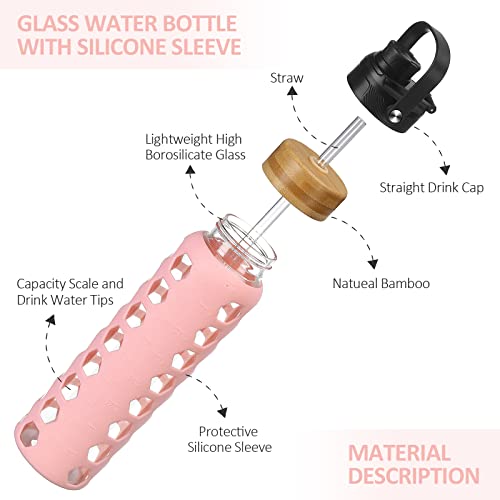 Glass Water Bottle (Pink / 32 Ounces)