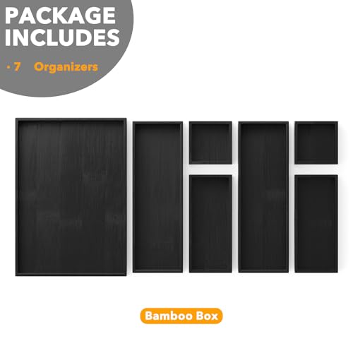 7 Piece Bamboo Drawer Organizer Storage Boxes Set (7-Piece / Black)