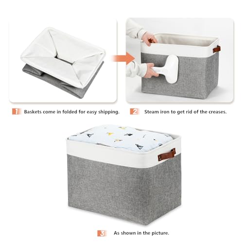 Large Storage Baskets (White&Grey / XL-16"x 12"x12")