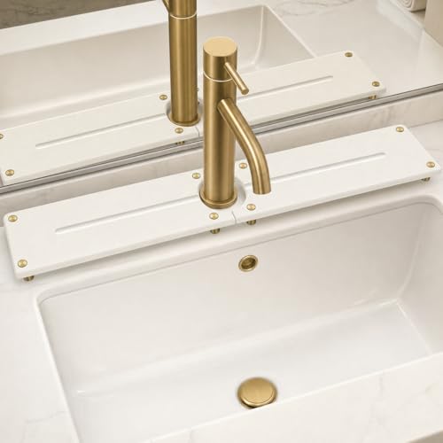 2PCS Stone Faucet Mat for Kitchen Sink (24"x 4" - White - Gold)