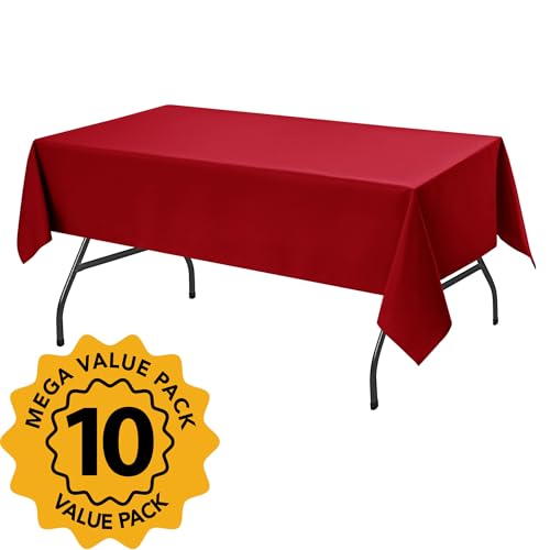 10 Pack Red Tablecloths for Rectangle Tables (Red / 60x102 In, 10 Pack)