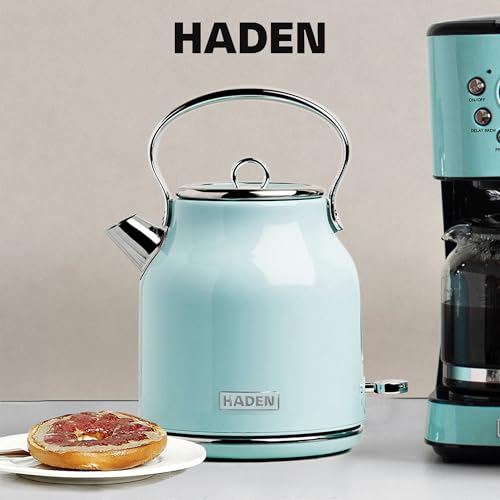 Heritage 1.7 Liter Stainless Steel Retro Electric Tea Kettle with Auto Shutoff and Dry Boil Protection (Turquoise & Chrome)
