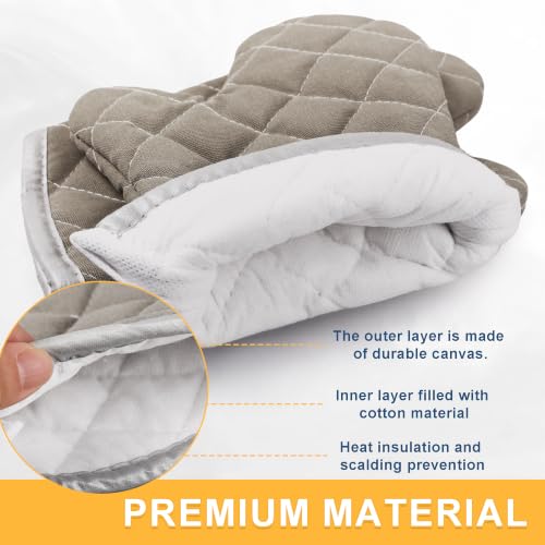 Grey 12" Quilted Oven Mitts 1 Pair Heat Resistant Kitchen (Gray / 12 Inch)