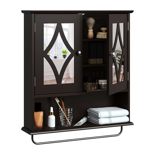 22x25 Bathroom Medicine Cabinet with Mirror (Brown / 5.1"D x 22"W x 25.6"H)