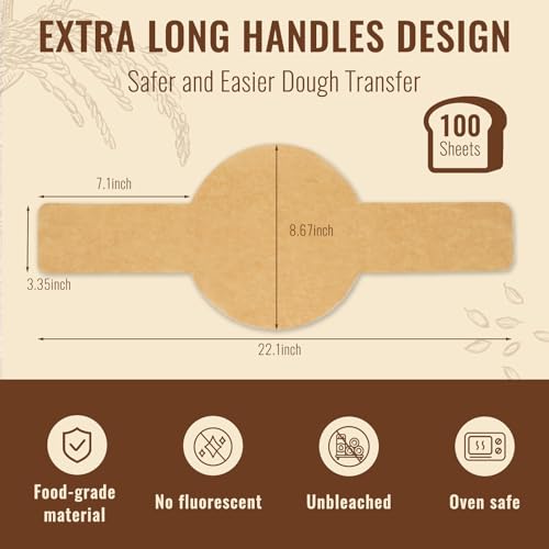 8" Round Parchment Sling for Sourdough & Dutch Oven 100 Sheets (Unbleached / 100-Round)