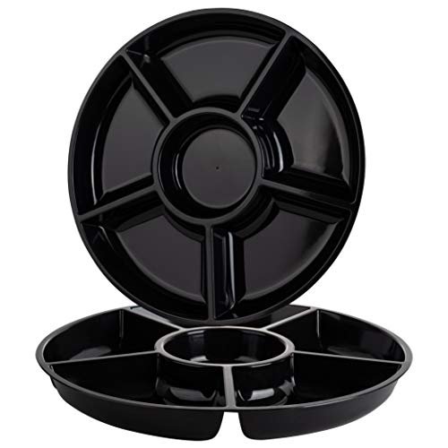 6 Sectional Round Plastic Serving Tray (Black)