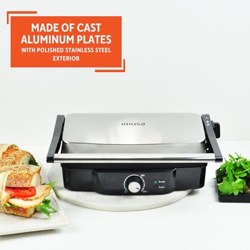Stainless Steel Panini Press Electric with Adjustable Temperature Settings and Nonstick Plates (12 x 10 inches (Pack of 1) / Nonstick)