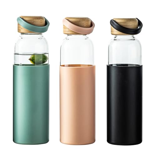 21oz Borosilicate Glass Water Bottles with Silicone Non (Pink+Black+Green)