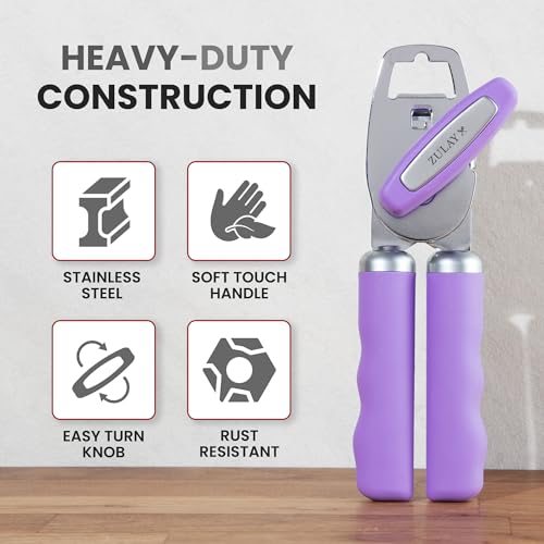 Manual Can Opener Heavy Duty Patented Stainless Steel (Lavender / Comfy Grip)
