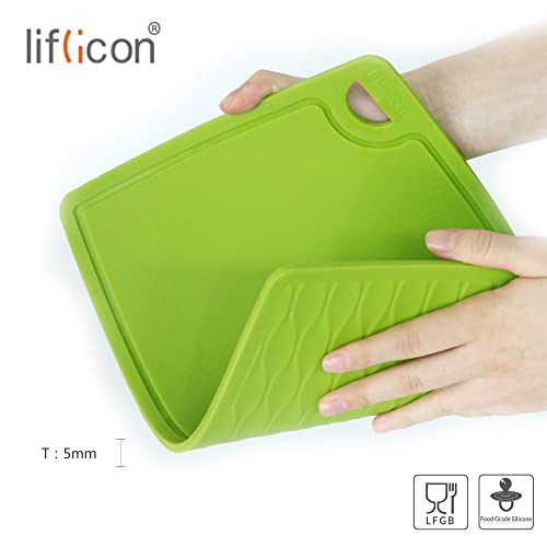 Extra Large Thick Silicone Cutting Board 14.6'' x 10.43'' Chopping Board Flexible Cutting Mats Dishwasher Safe (14.6"L x 10.4"W / Green)