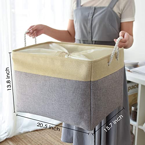 Storage Bins Baskets for Organizing (Gold&Grey / 3PCS/Extra Jumbo - 20.5Lx15.7Wx13.8H)