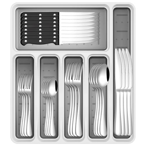 49 Piece Silverware Set with Organizer (Silver)