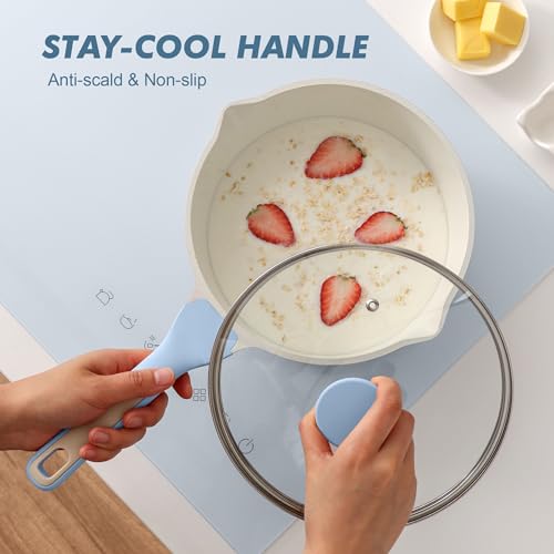 Ceramic Nonstick Saucepan with Double Pouring Spout (Glacier Blue / 3 Quarts)