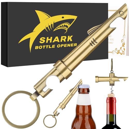 2-in-1 Shark Bottle Opener, Novelty Keychain Corkscrew Wine Opener, Beer Bottle Opener, Wine & Beer Gifts for Men, Father's Day Gifts, Christmas Gifts, Birthday Gifts, Bronze, KPQ2805